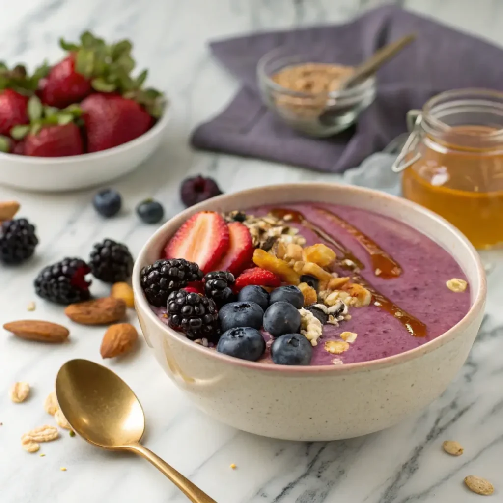 Delicious Smoothie Bowl Recipes – Antioxidant Berry Smoothie Bowl with Granola and Almonds