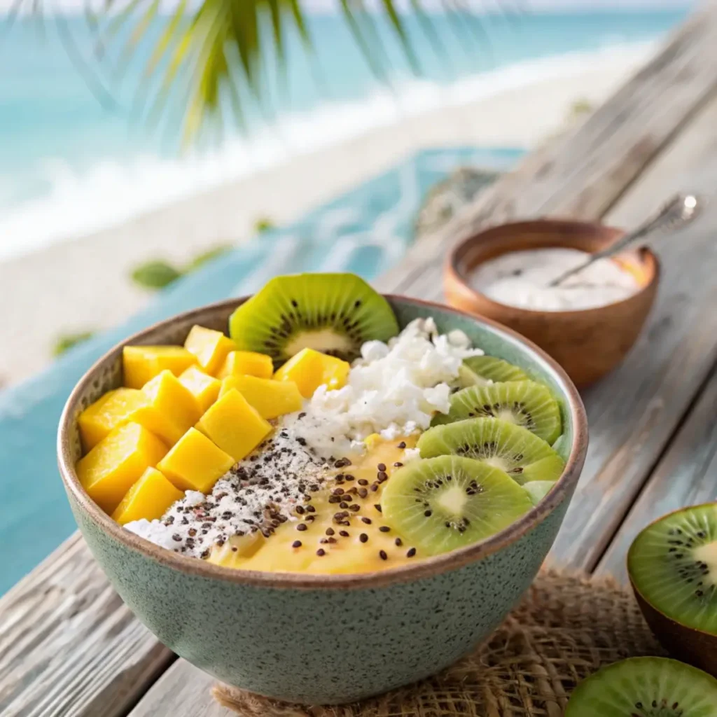 Delicious Smoothie Bowl Recipes – Tropical Mango Pineapple Bowl with Fresh Kiwi and Coconut