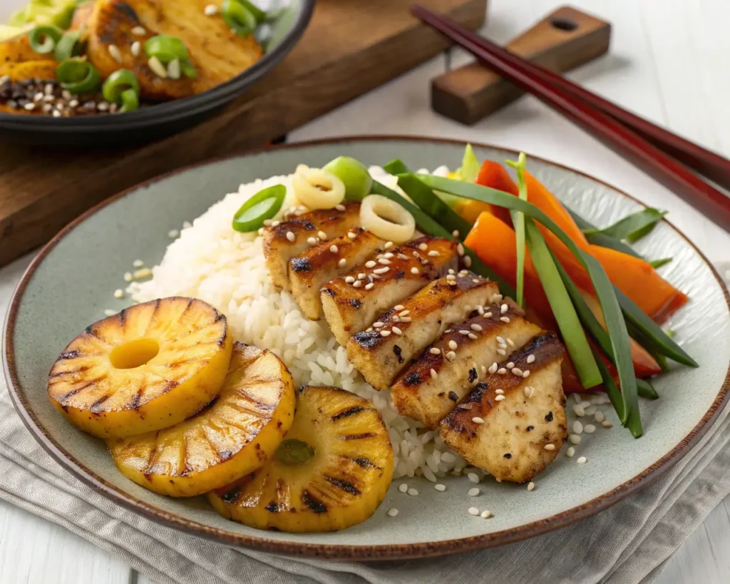 5 irresistible Grilled Pineapple Teriyaki Chicken Marinade served with rice and veggies