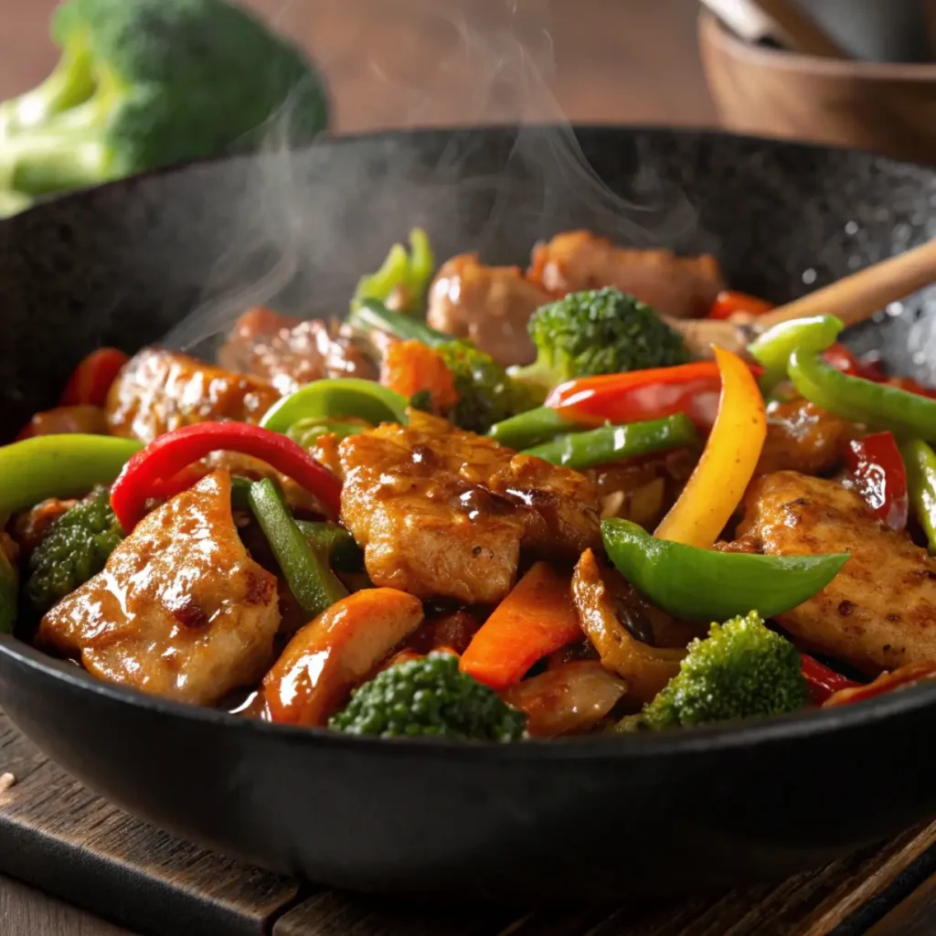 Black Pepper Chicken stir-fry in a wok