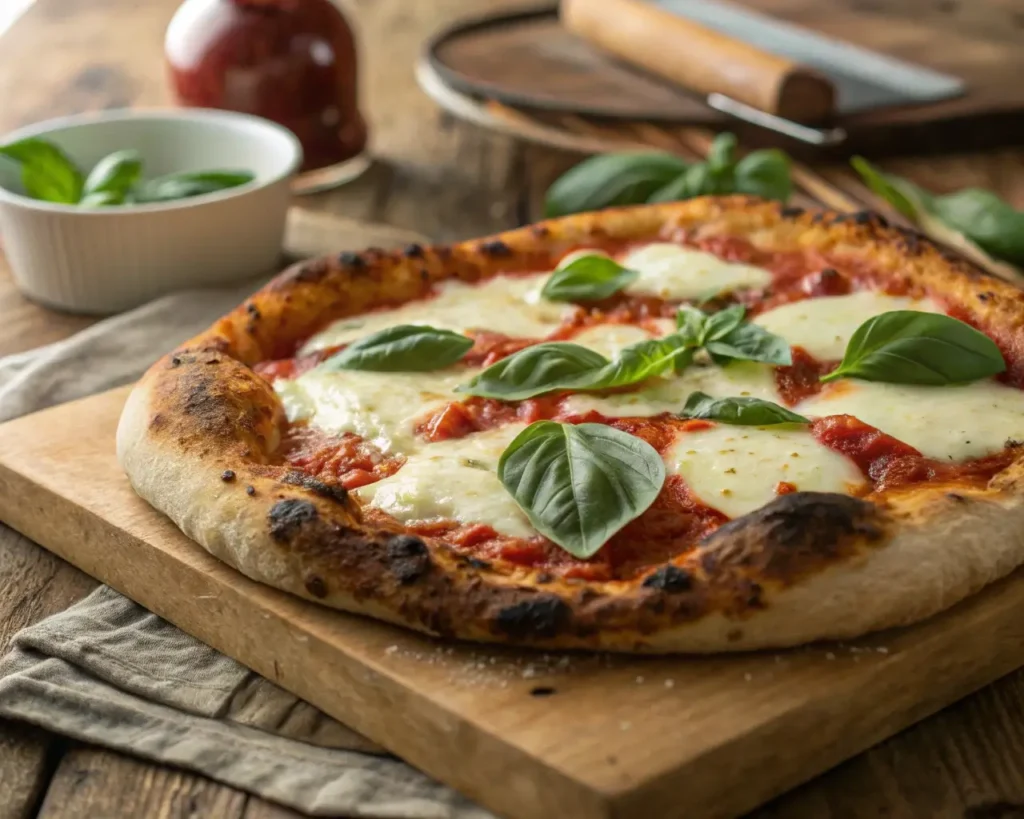 A crispy, golden homemade pizza made with the best homemade pizza dough.