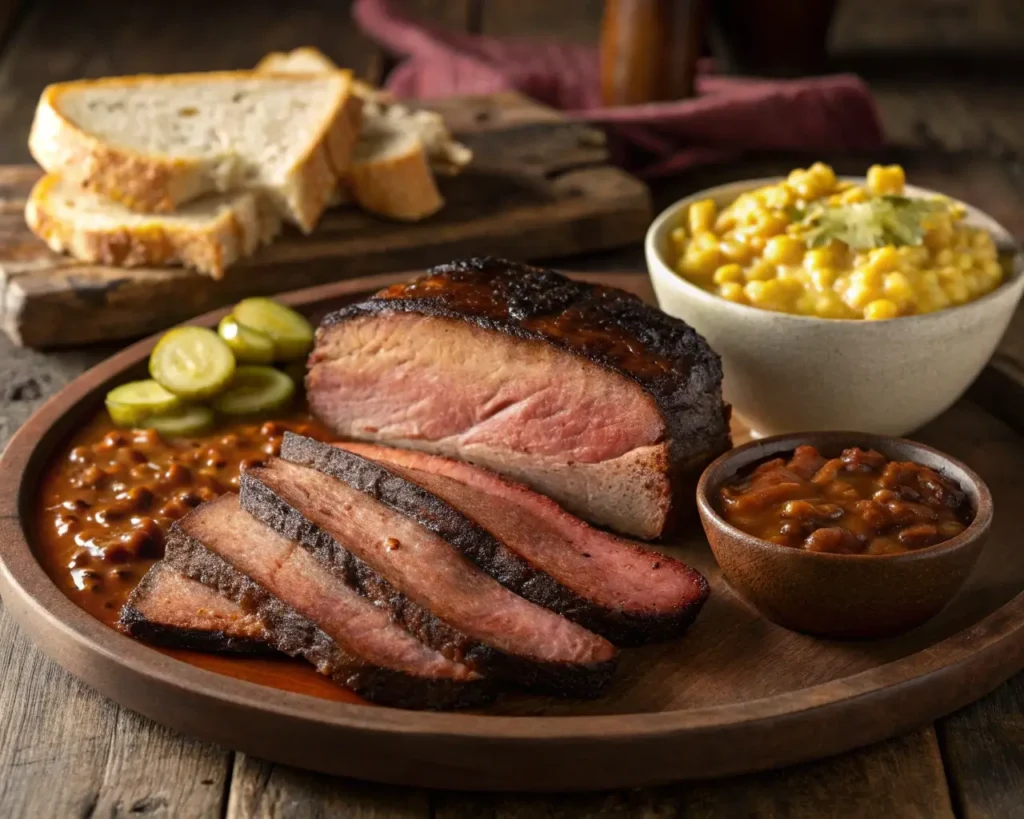 5 Texas Style Smoked Brisket Recipe – Brisket Plated with Classic BBQ Sides