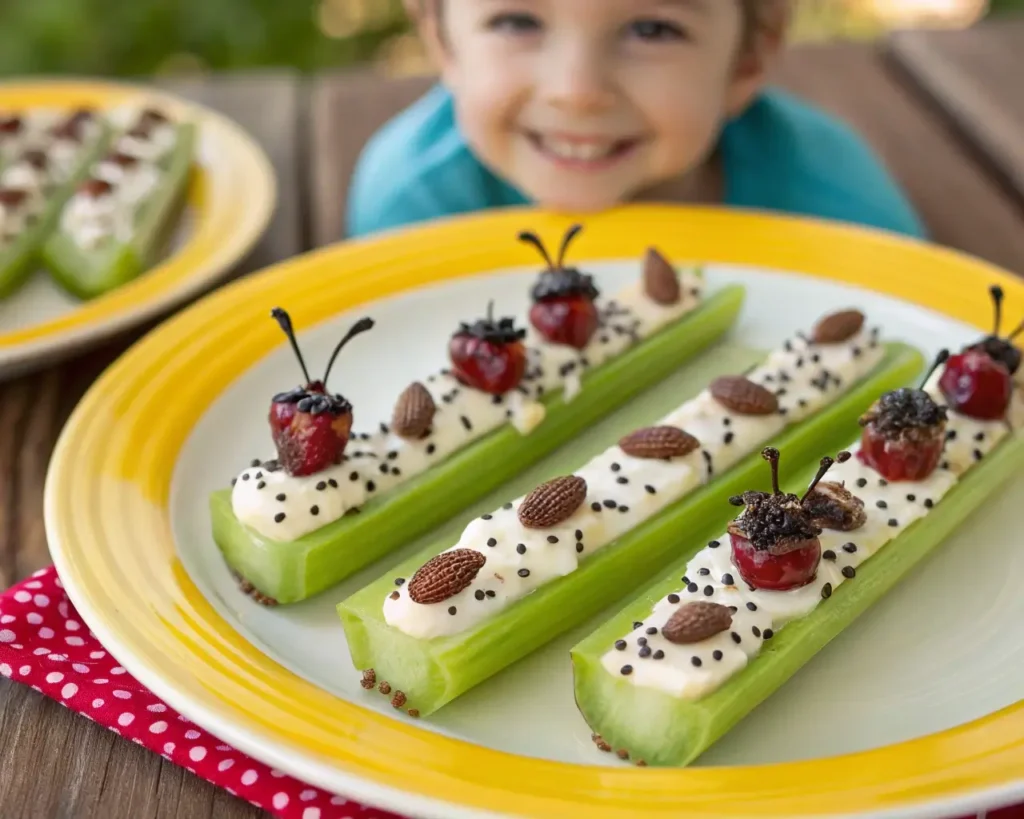 Ants on a Log Recipe with Cream Cheese – Gourmet version with almonds, honey, and pomegranate seeds.