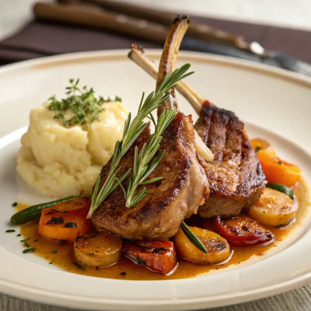 Pan Seared Lamb Chops on a Fine Dining Plate