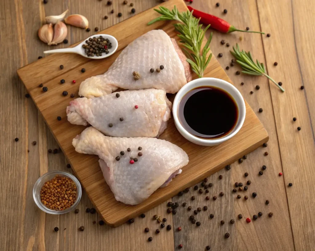 Ingredients for Black Pepper Chicken - chicken thighs, soy sauce, and black pepper