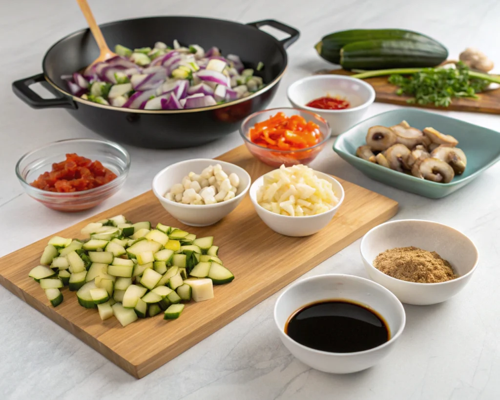 prepped ingredients for perfect stir fry"