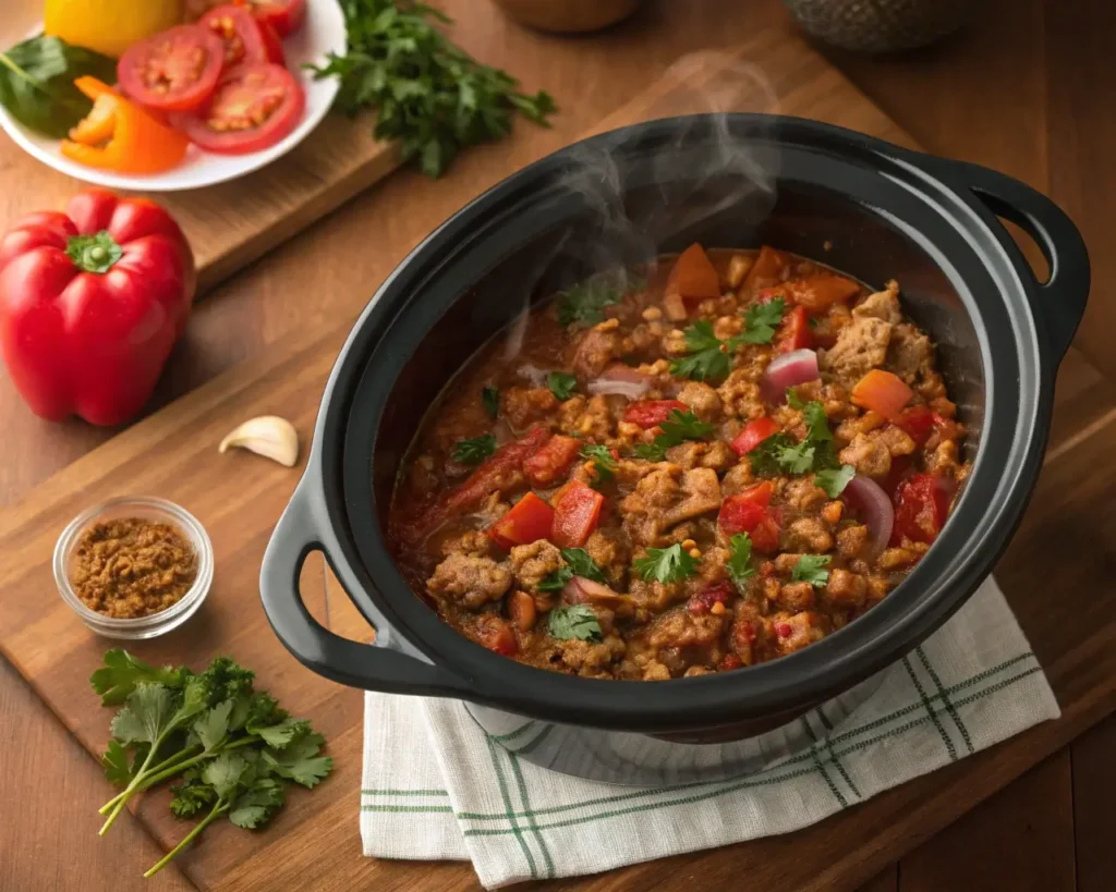 Ground Turkey Crock Pot Recipes – Slow-cooked turkey, tomatoes, and vegetables in a crock pot